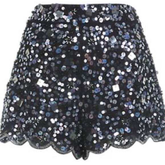 Miss Selfridge Sequined Scallop Hem Shorts Size 2 - Picture 1 of 5